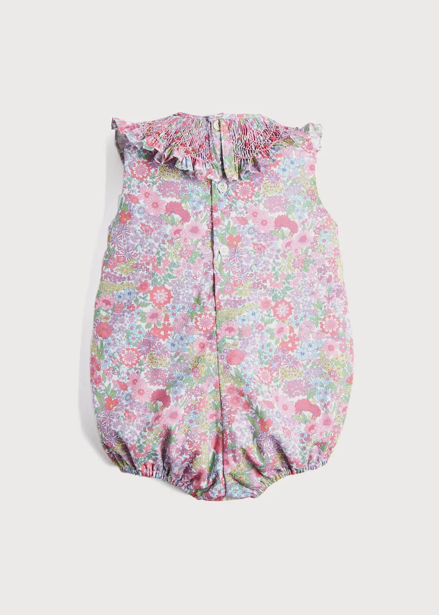 Floral Print Hand Smocked Romper in Pink (3-18mths)