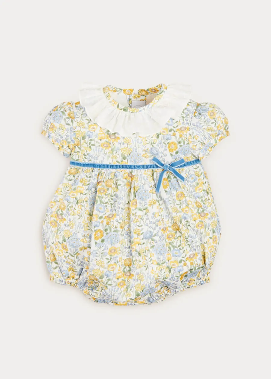 Floral Ruffle Collar Short Sleeve Romper In Mustard (6mths-2yrs)