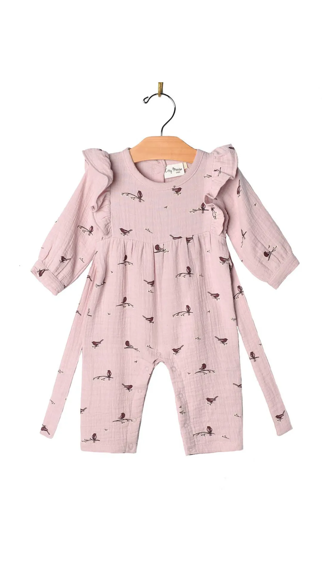 Flutter Sleeve Long Romper - Fall Lavender Birds