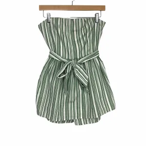 Forever 21 Green/White Striped Belted Strapless Romper- Size S