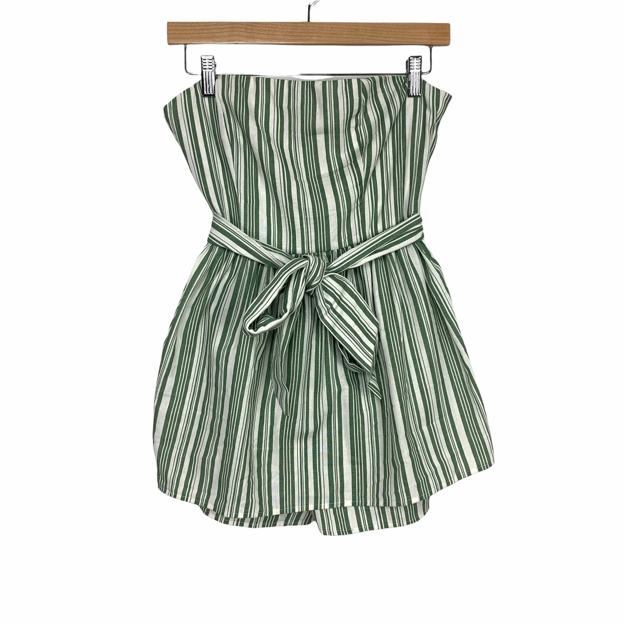 Forever 21 Green/White Striped Belted Strapless Romper- Size S