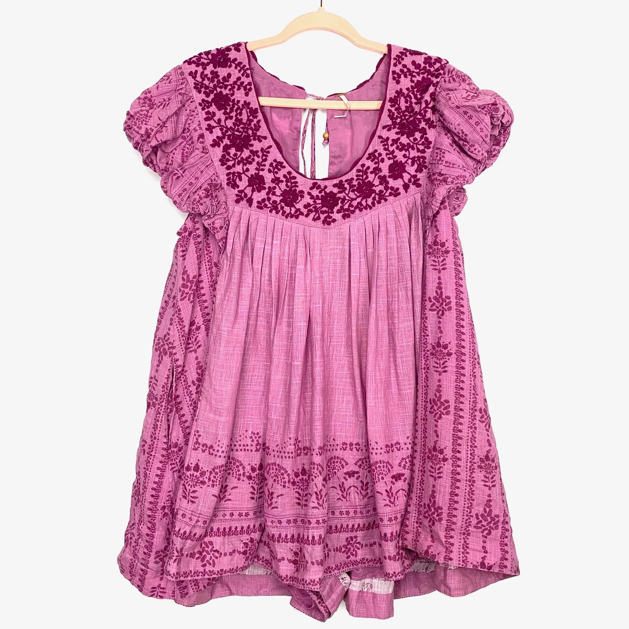 Free People Purple Embroidered Tie Back Romper- Size L