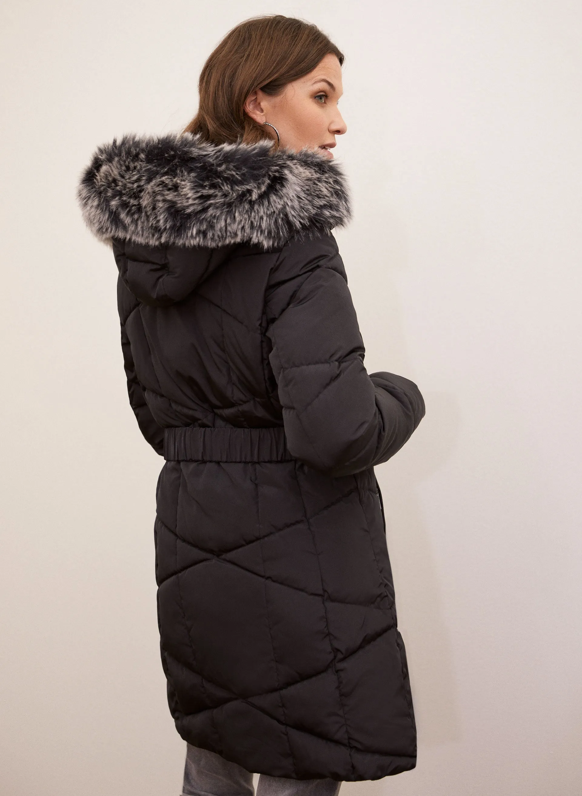 Geometric Quilted Vegan Down Coat