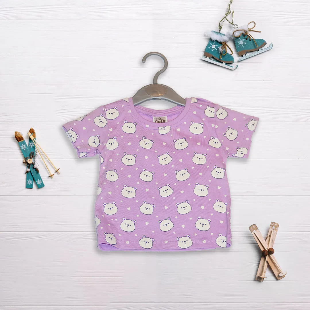 Girs Lavender Printed Tee and Denim Dungaree Set