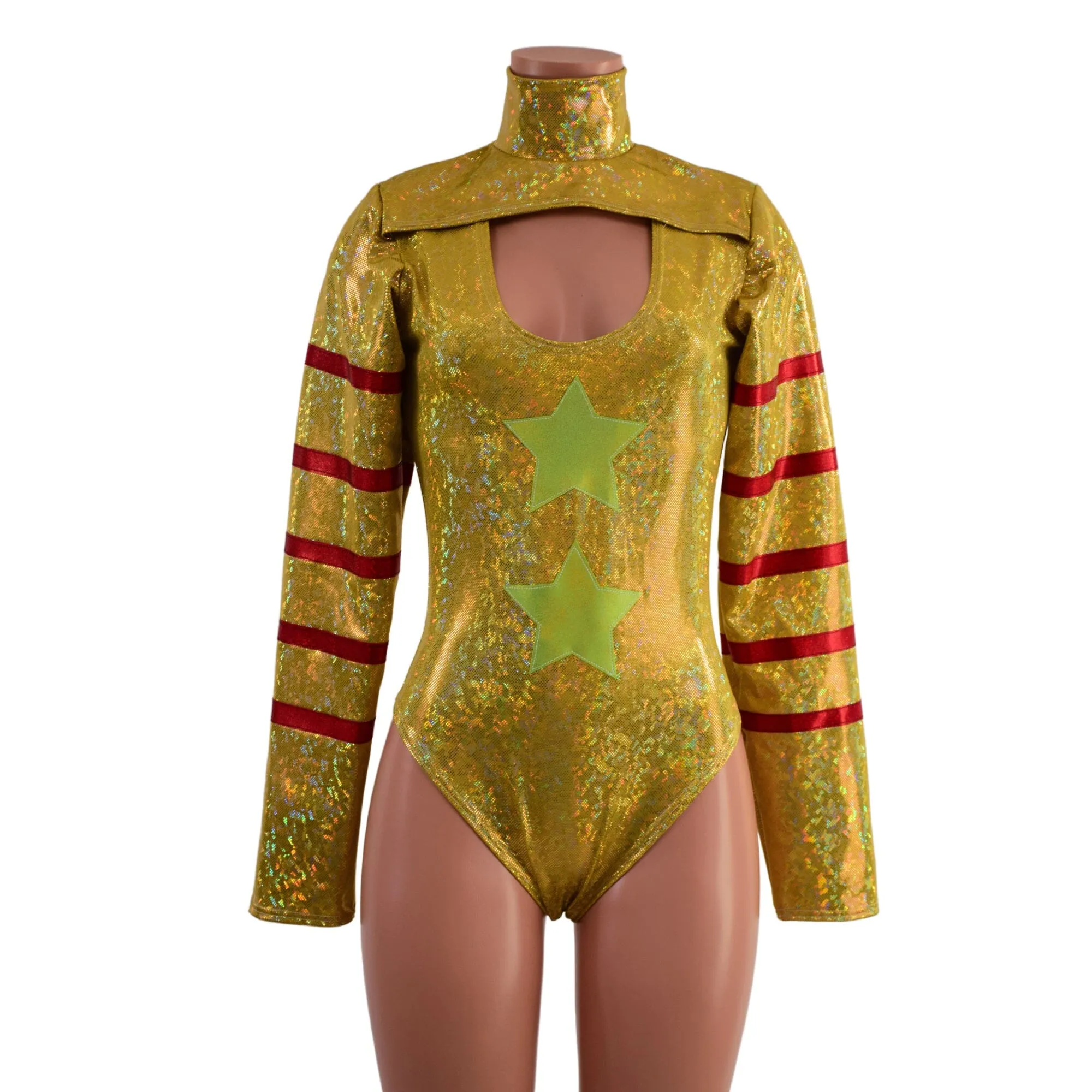 Gold, Red and Green Klown Romper with Brazilian Cut Leg