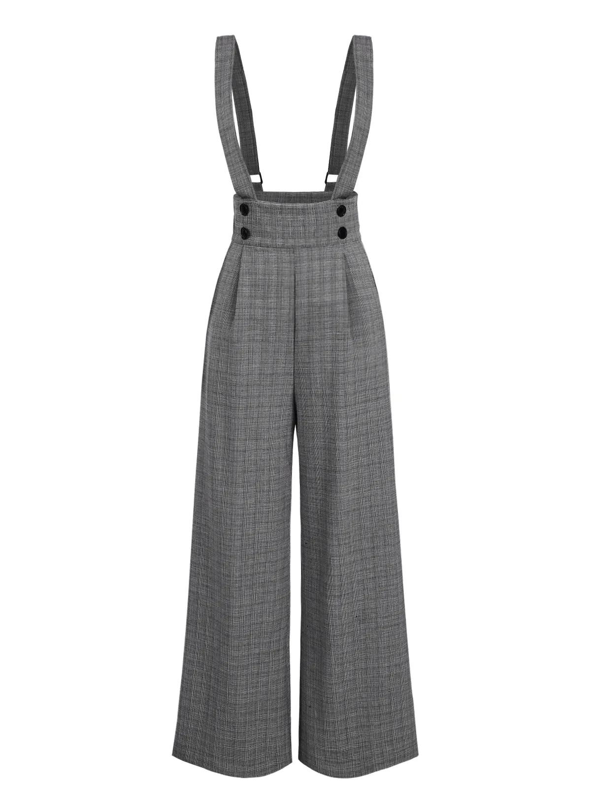 Gray 1940s Glen Plaid Buttoned Overall Pants