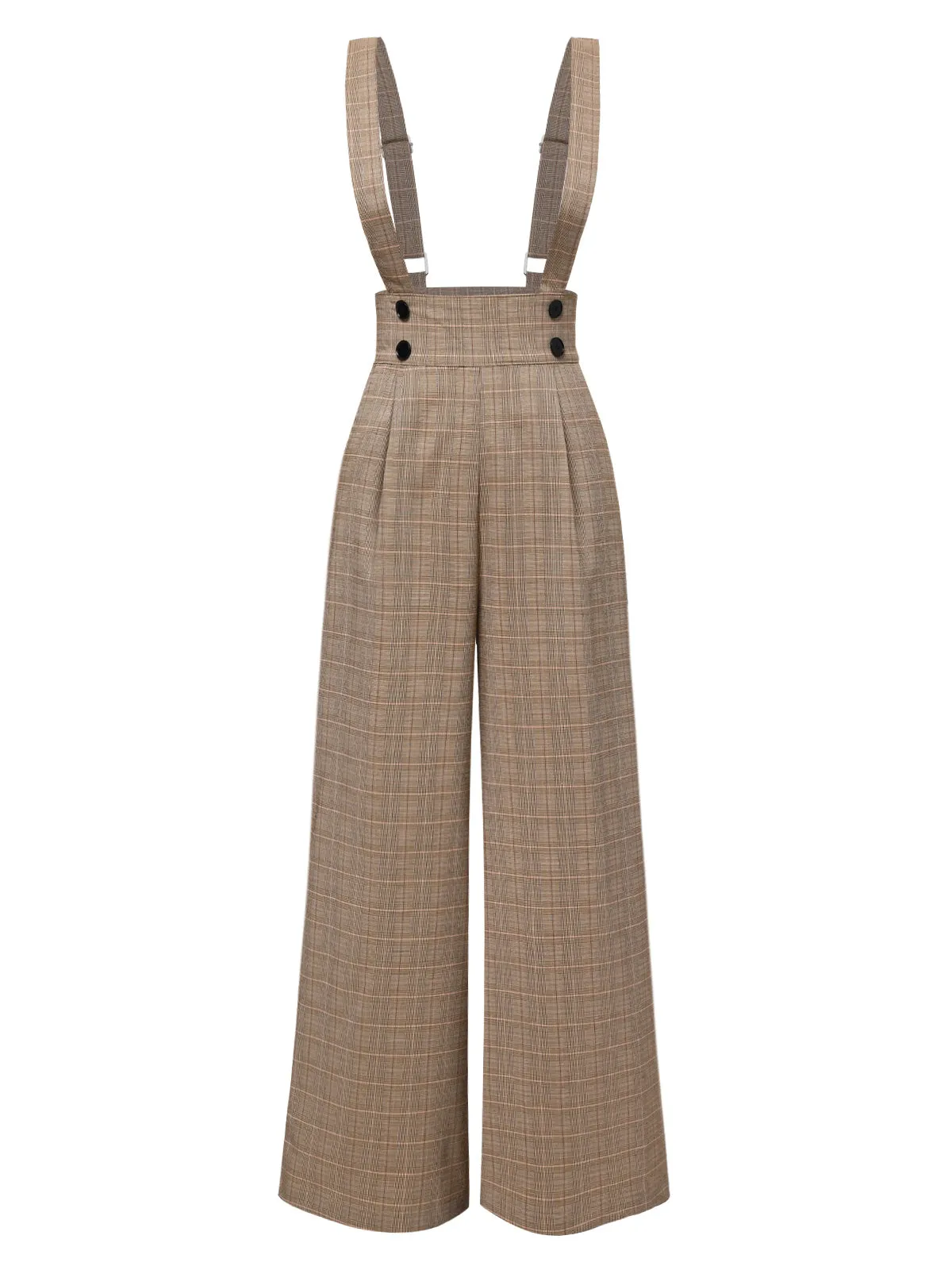 Gray 1940s Glen Plaid Buttoned Overall Pants