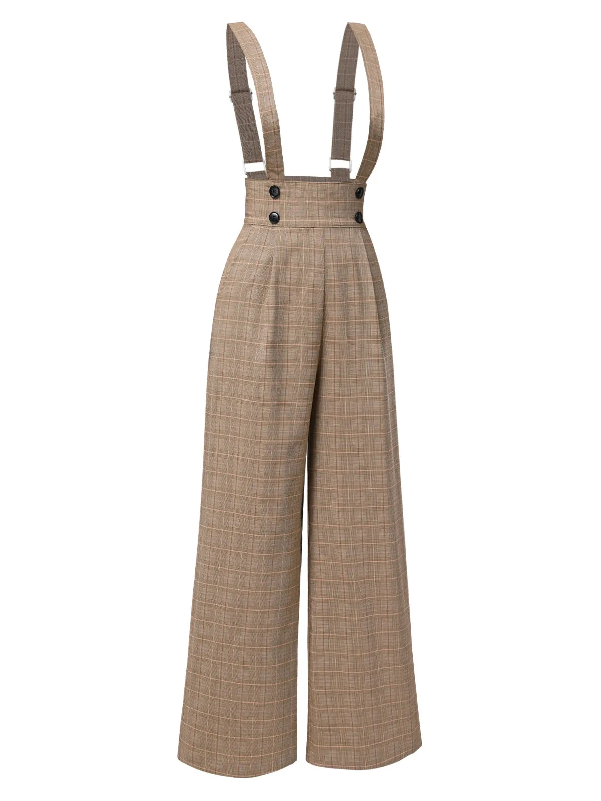 Gray 1940s Glen Plaid Buttoned Overall Pants