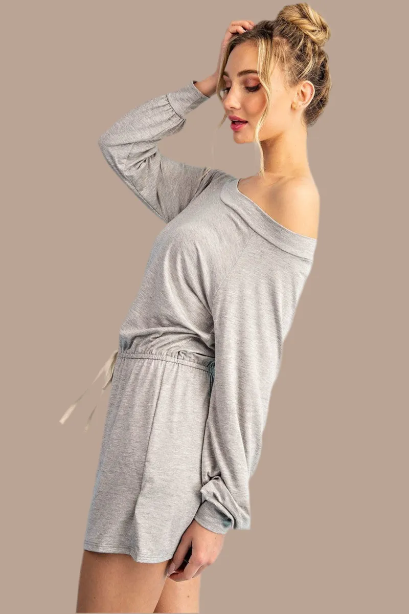 Gray Off the Shoulder Long Sleeve Romper