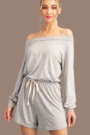 Gray Off the Shoulder Long Sleeve Romper