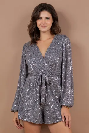 Grey Stedy Selling Fabulous Sequin Surplice Romper