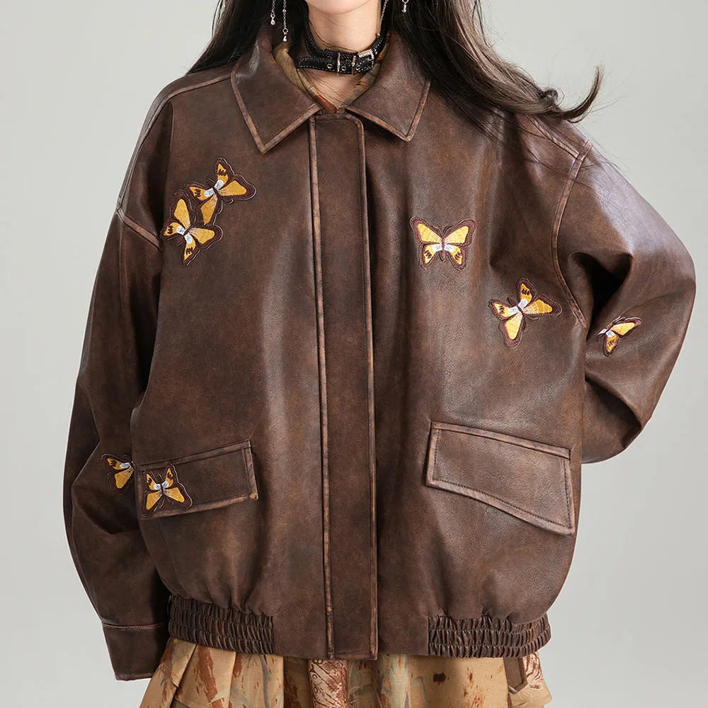 Grunge Aesthetic Butterfly Leather Jacket