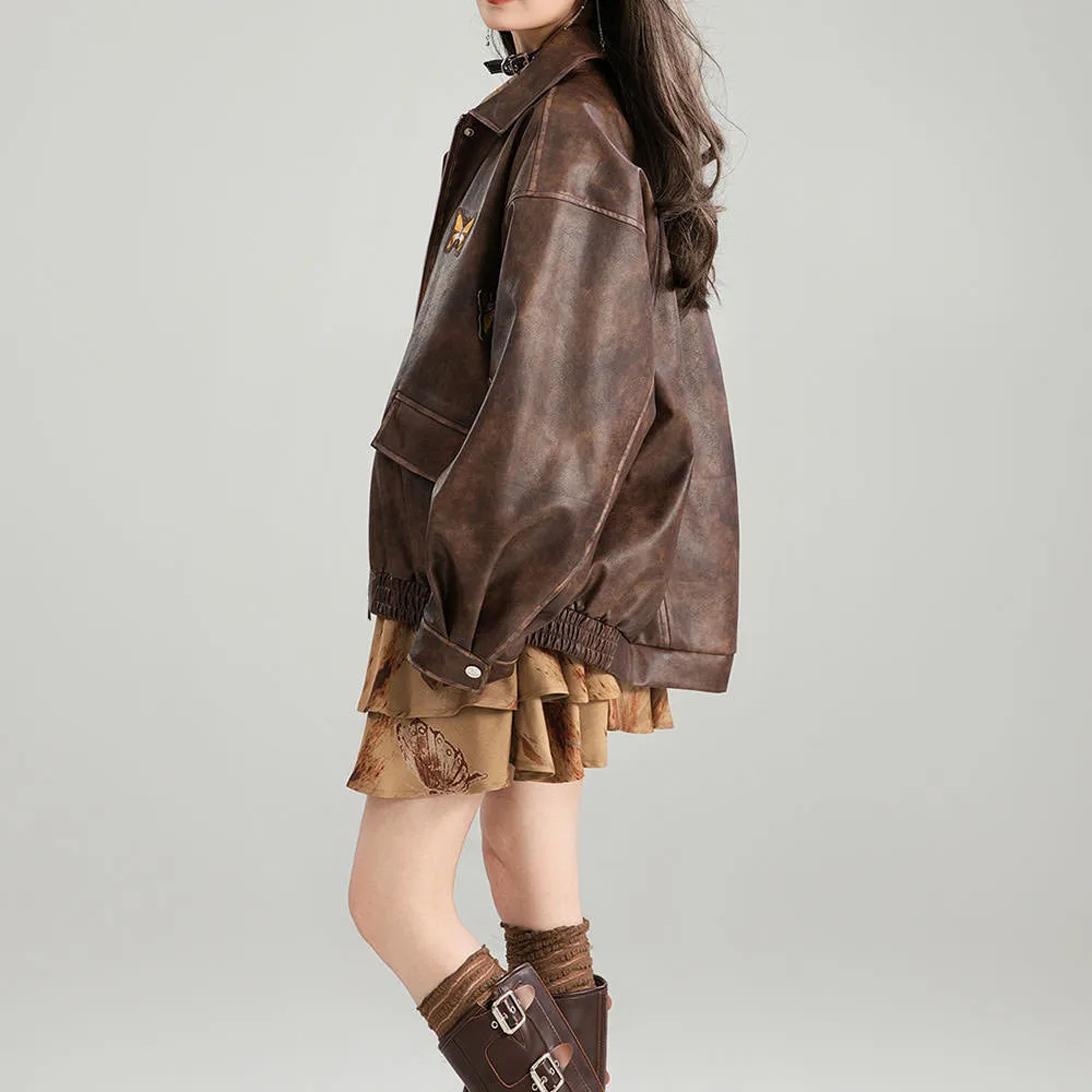 Grunge Aesthetic Butterfly Leather Jacket