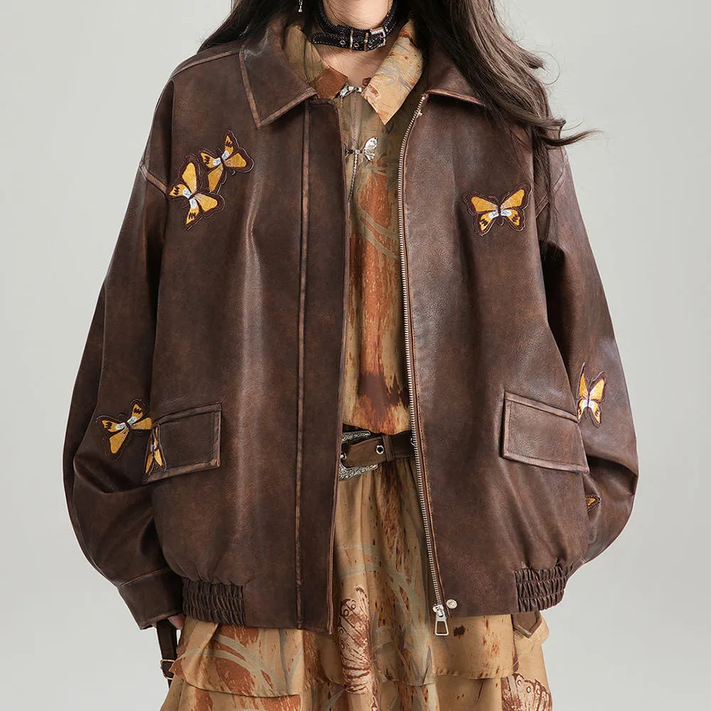 Grunge Aesthetic Butterfly Leather Jacket