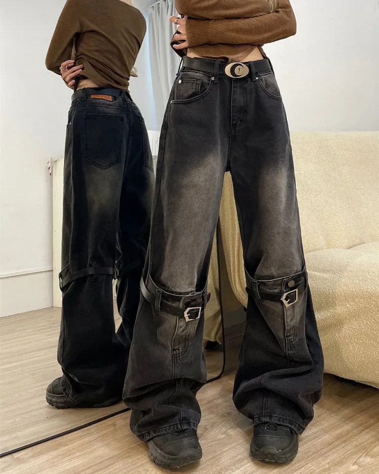 Grunge Aesthetic Knee Buckle Jeans