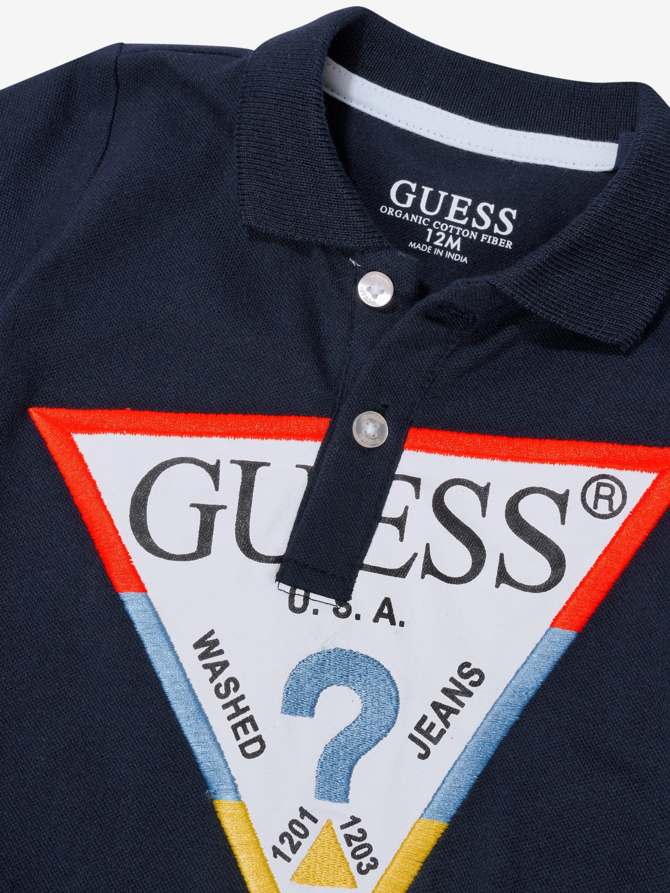 Guess Baby Boys Logo Print Romper in Navy