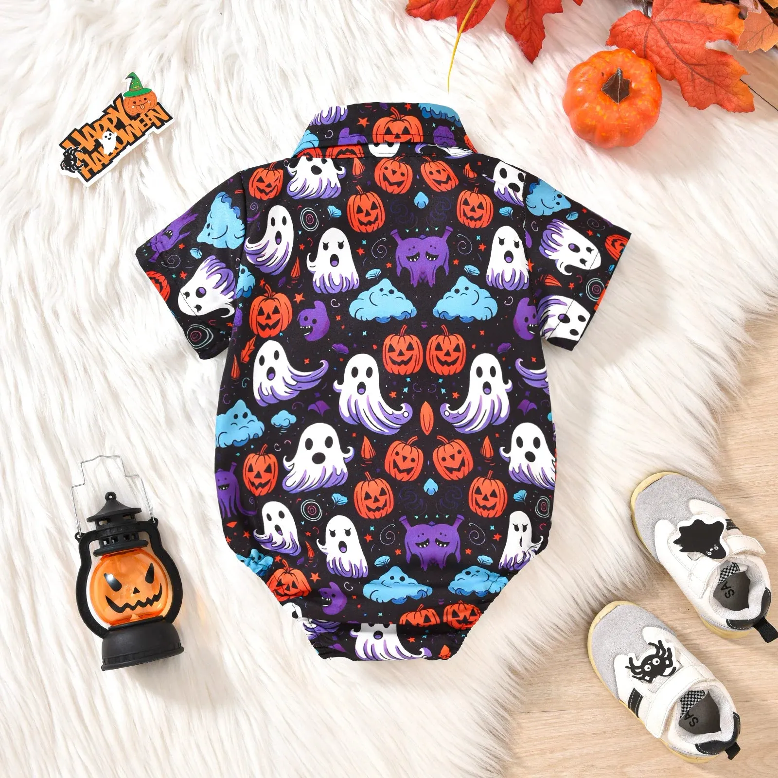 Halloween Toddler Infant Newborn Baby Boy Romper Pumpkin Ghost Print Jumpsuit Little Gentleman Costumes Clothing 3-18M