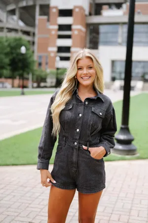 Harlow Denim Romper-Black