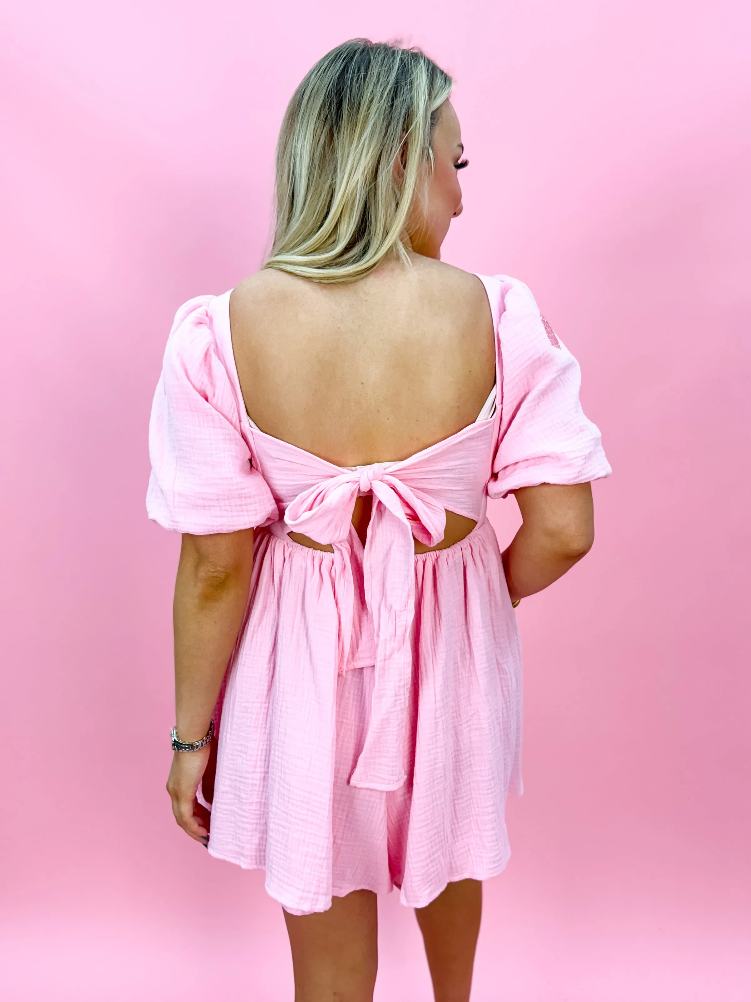 Heart Patch Gauze Valentine Romper