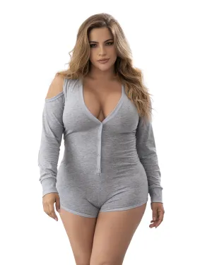 Heather Cold Shoulder Sleep Romper | Grey