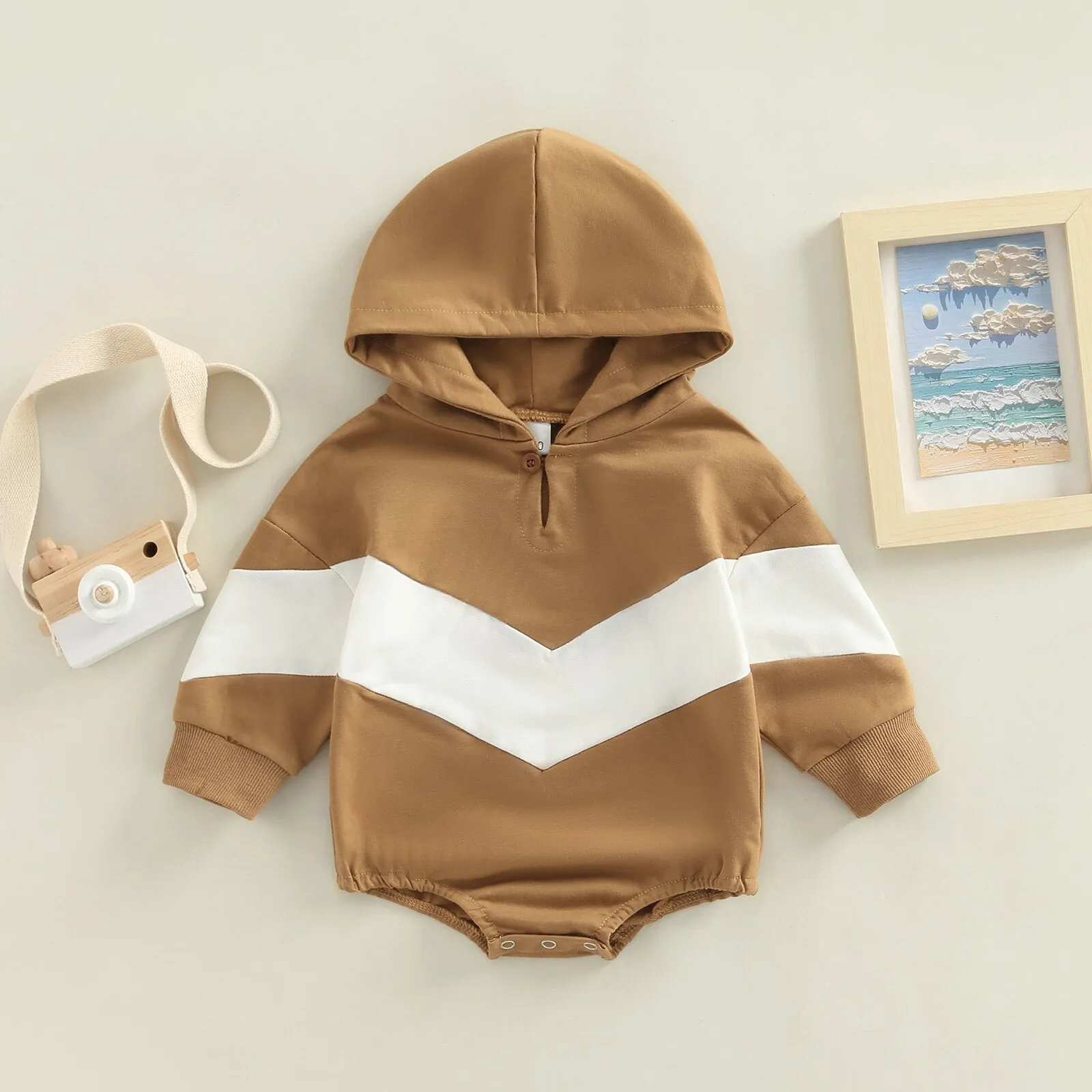 Hooded Bodysuit Long Sleeve Loose Fit Jumpsuit, 0-24M