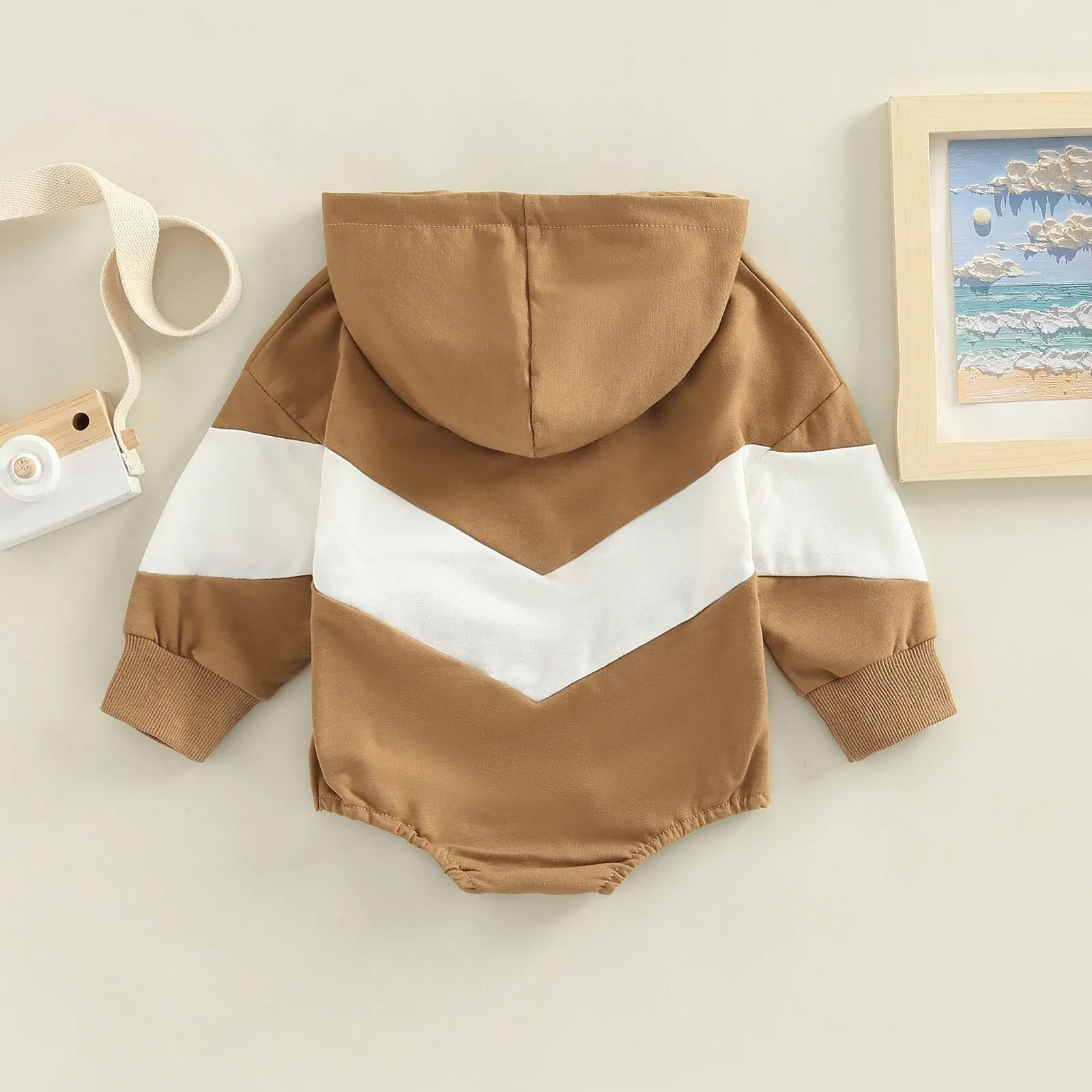 Hooded Bodysuit Long Sleeve Loose Fit Jumpsuit, 0-24M