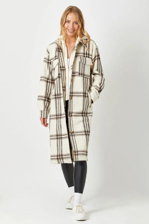 Hoodie plaid long jacket