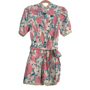 Impressions Linen Blend Floral Belted Romper- Size S