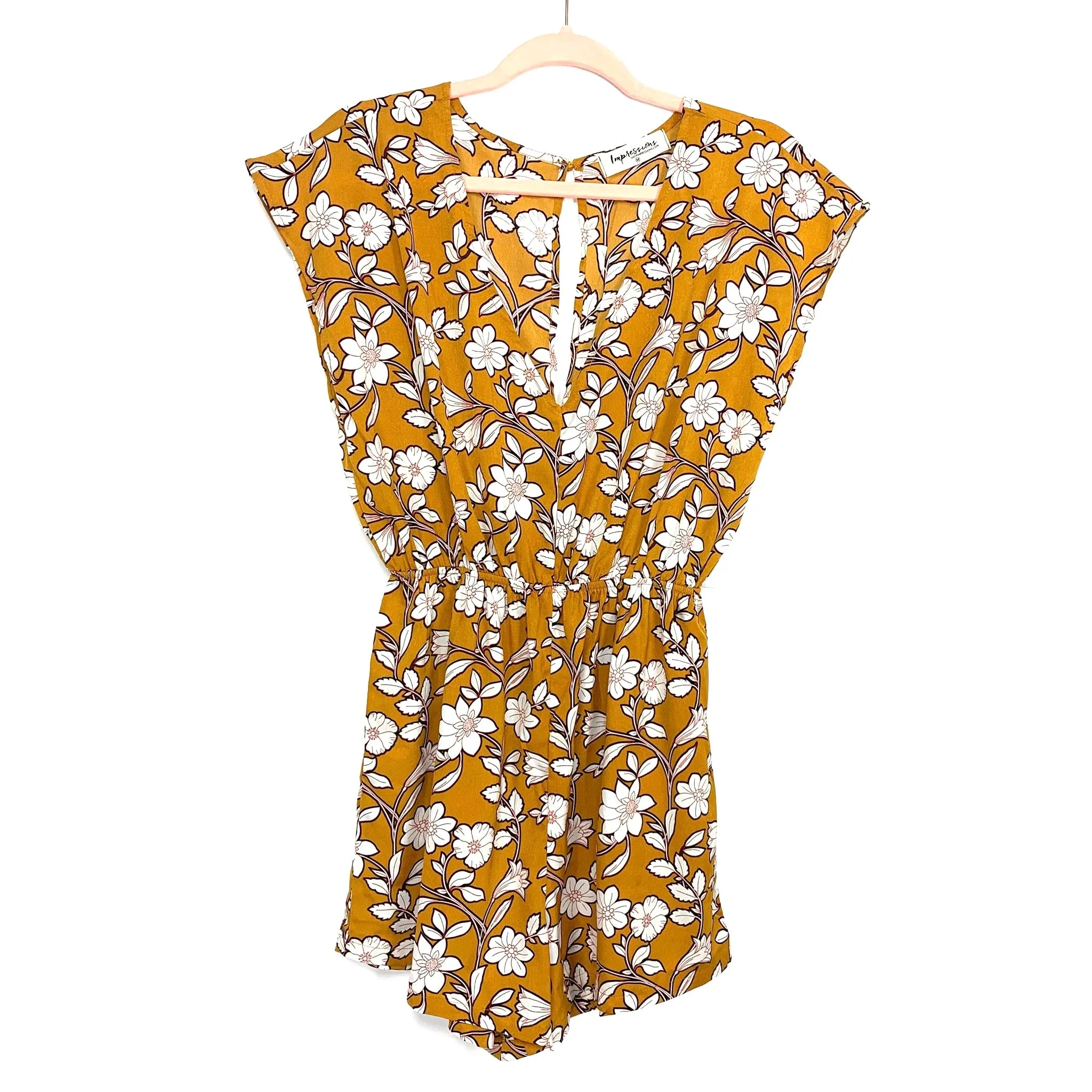 Impressions Mustard Floral Print Romper- Size M