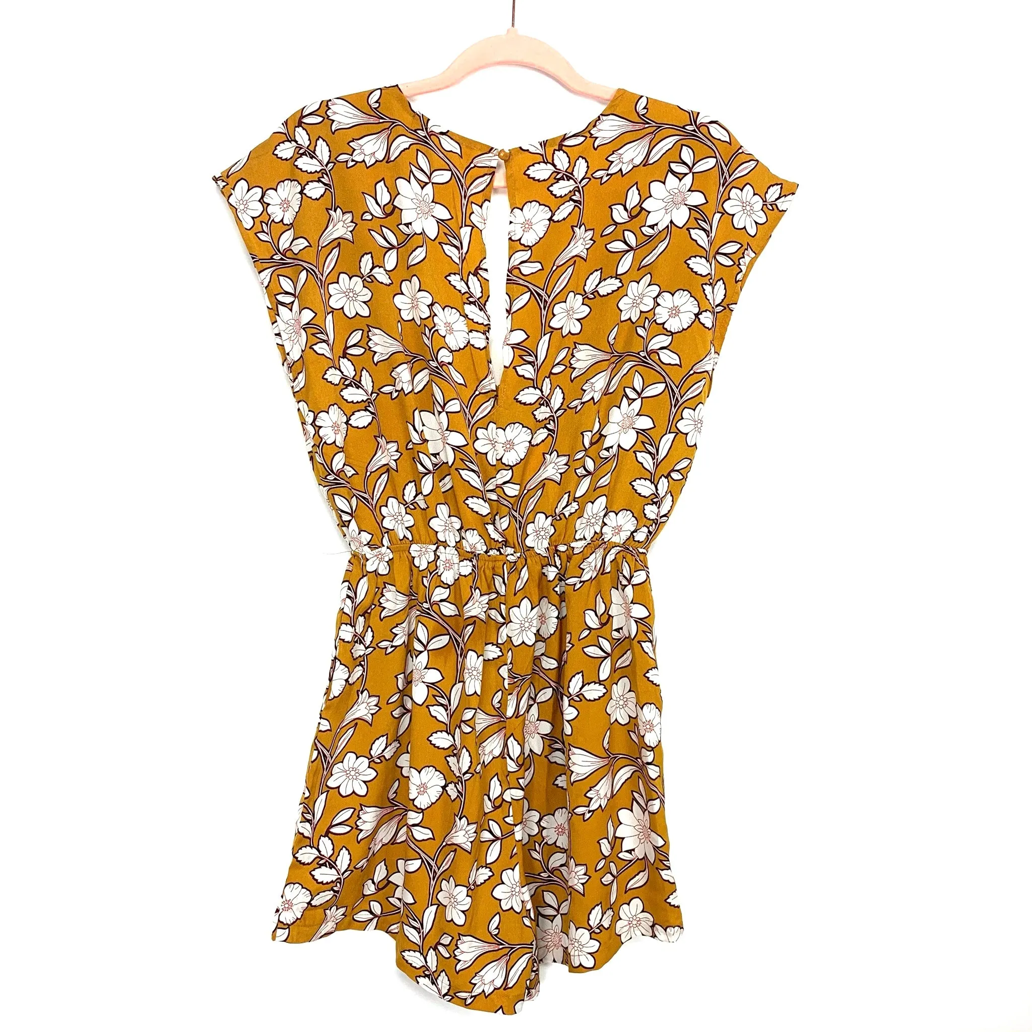 Impressions Mustard Floral Print Romper- Size M