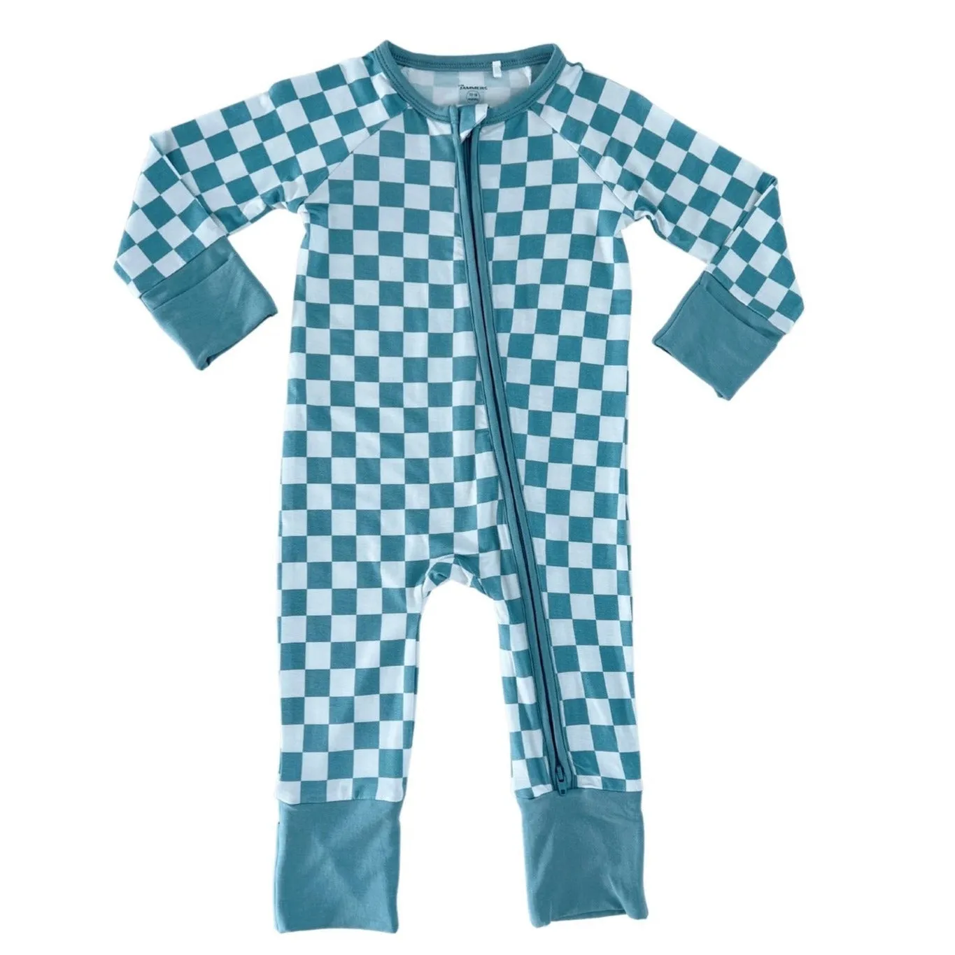 In My Jammers Teal Checkerboard Zipper Romper