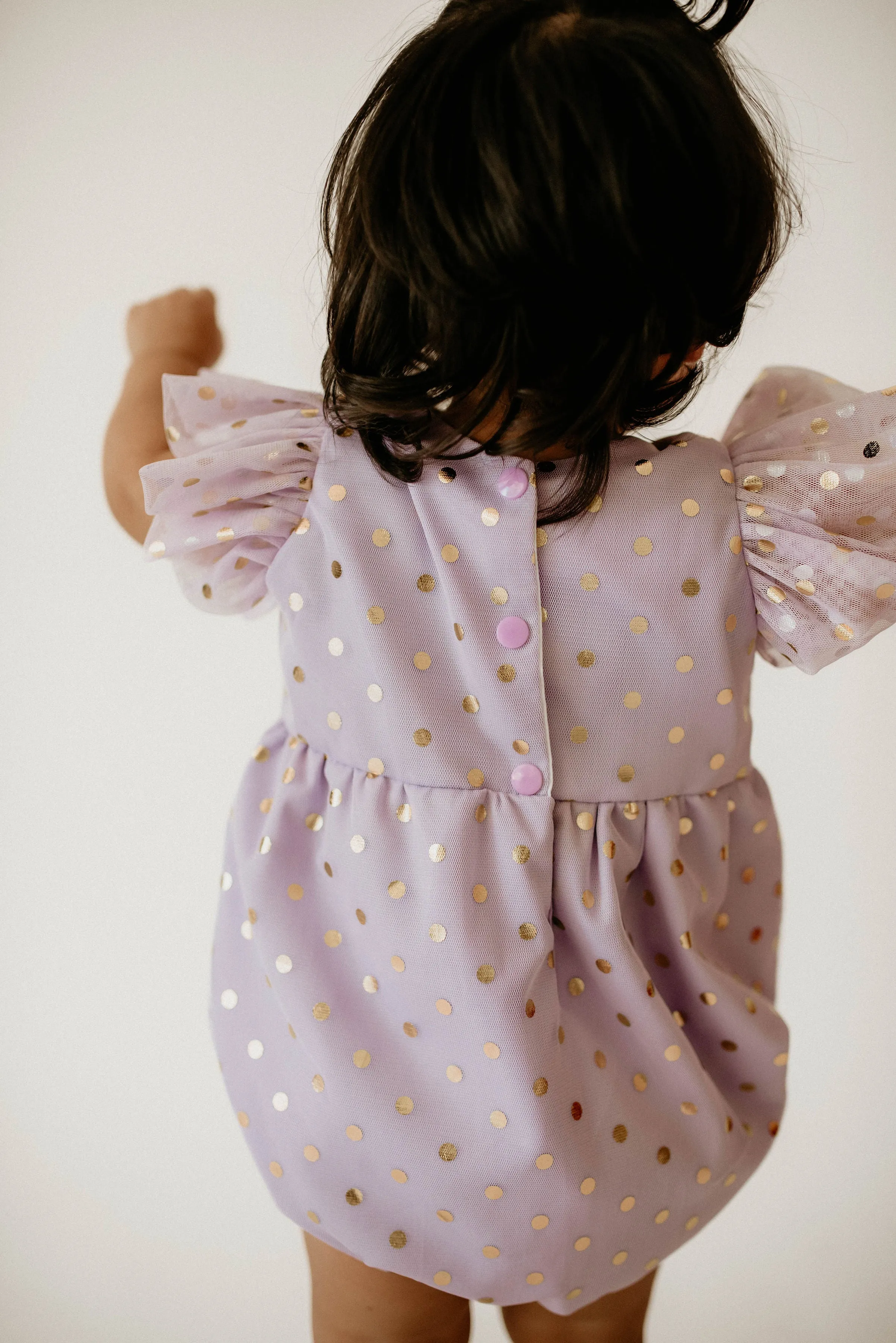 Infant Girl's Purple and Gold Polka Dot Tulle Bubble Romper