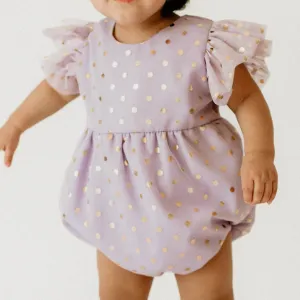 Infant Girl's Purple and Gold Polka Dot Tulle Bubble Romper