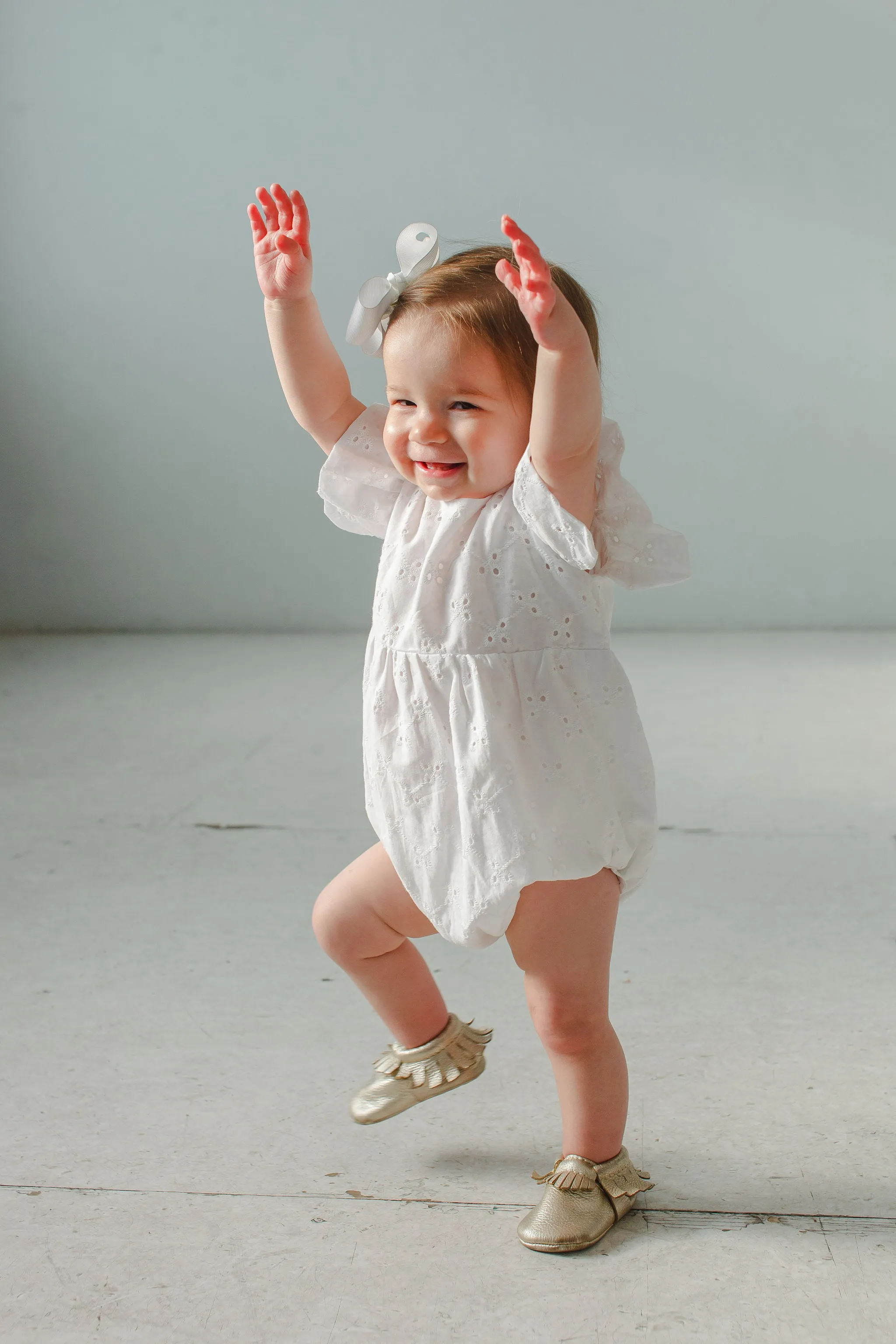 Infant Girl's White Eyelet Ruffle Sleeve Romper