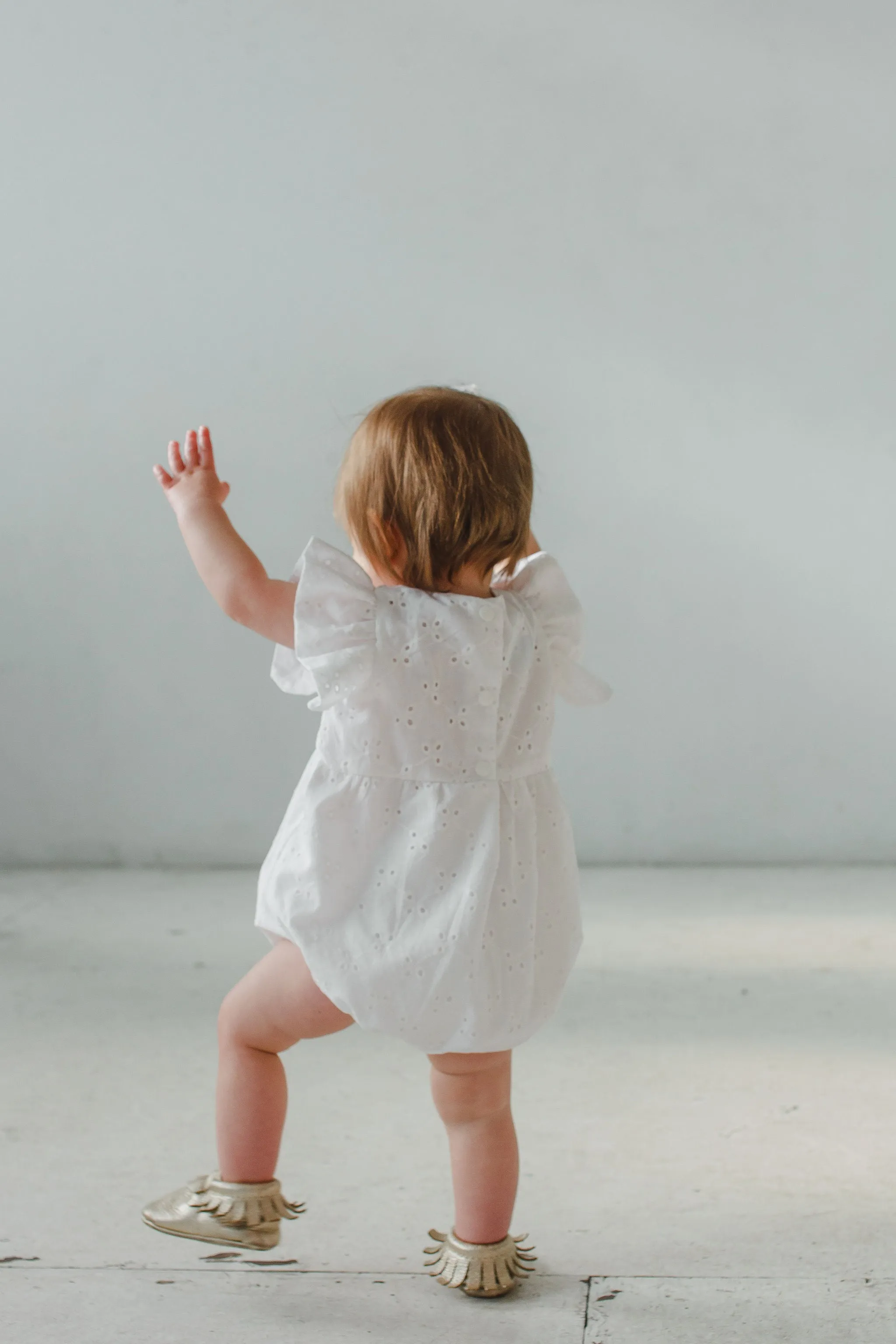 Infant Girl's White Eyelet Ruffle Sleeve Romper