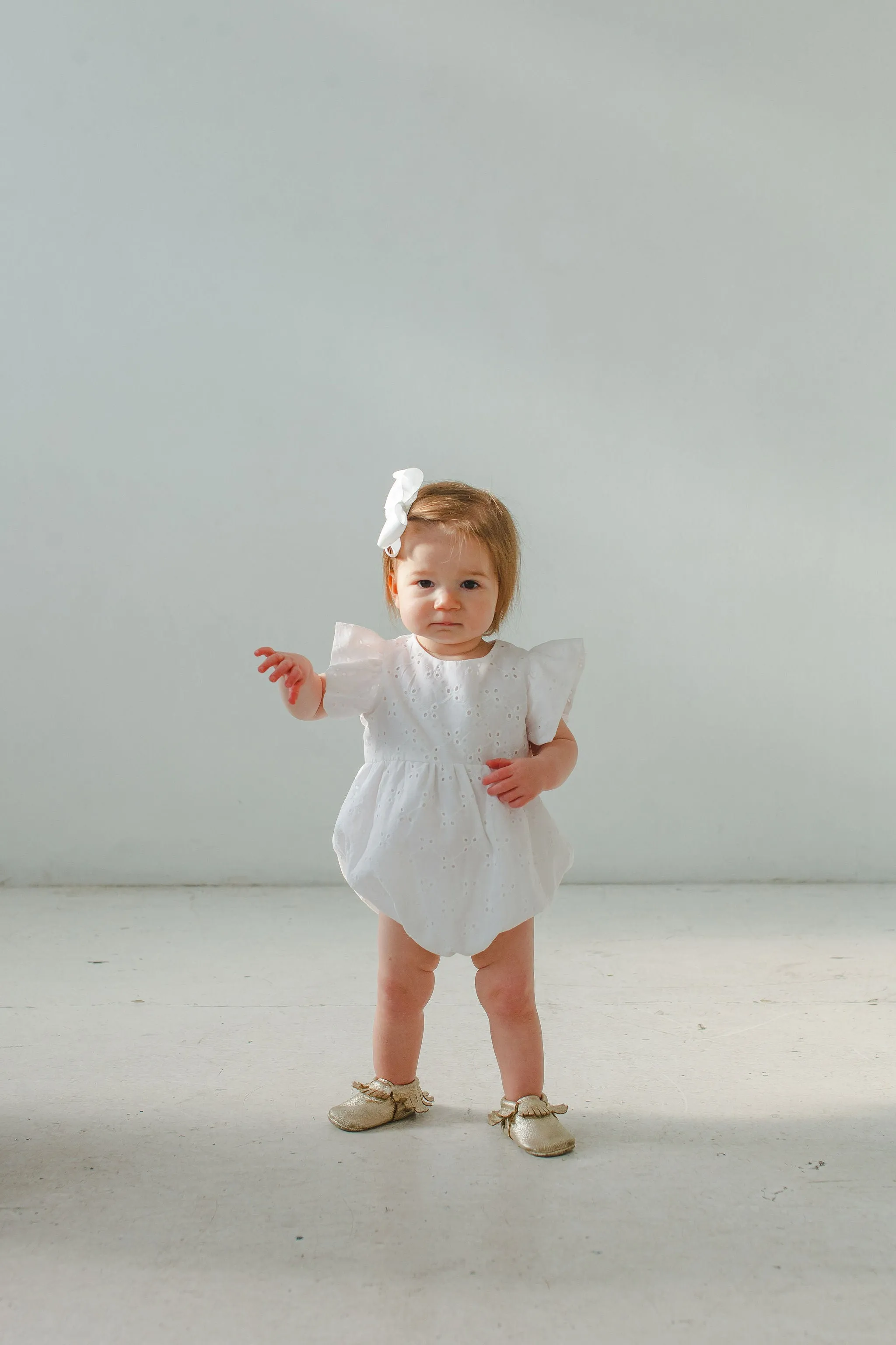 Infant Girl's White Eyelet Ruffle Sleeve Romper