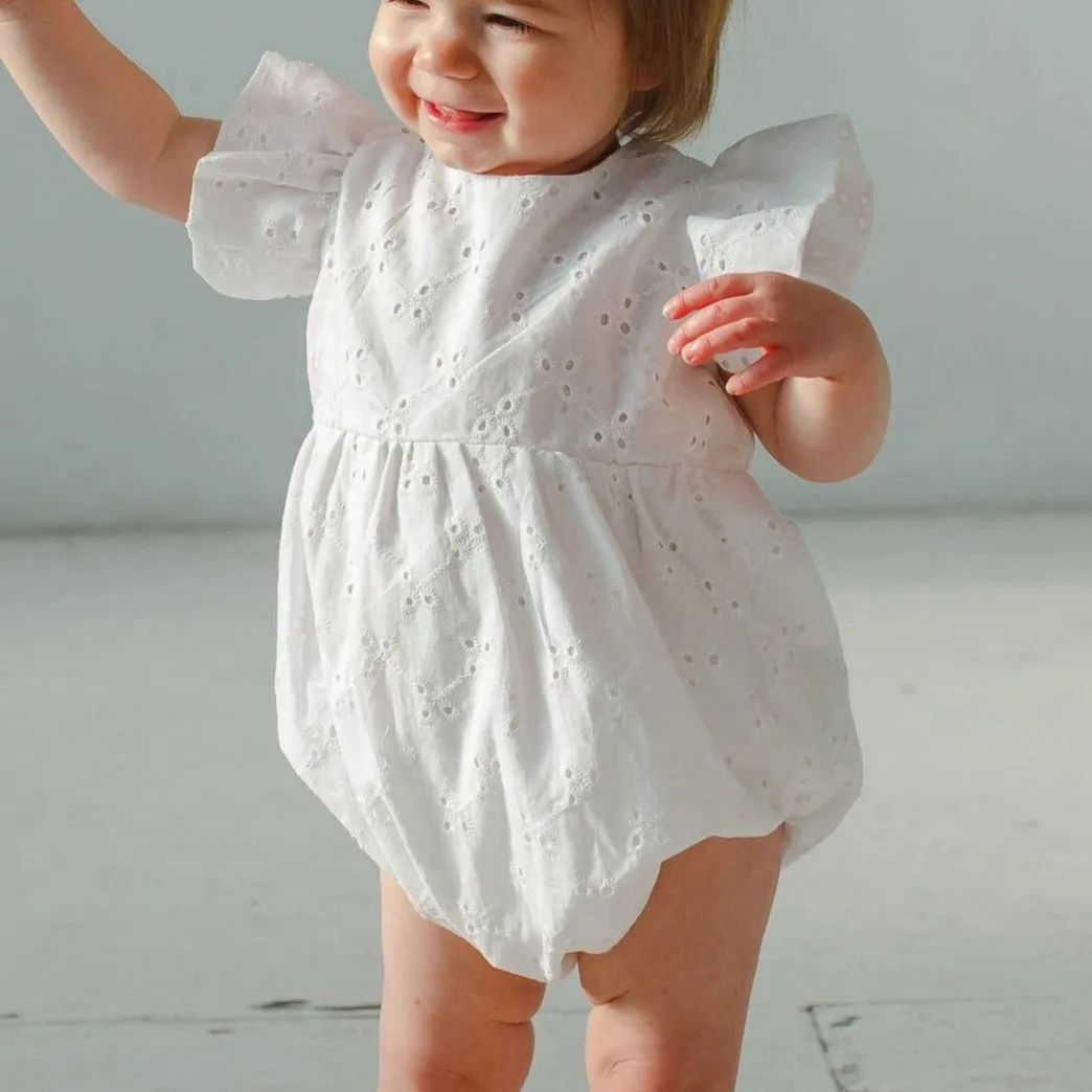 Infant Girl's White Eyelet Ruffle Sleeve Romper