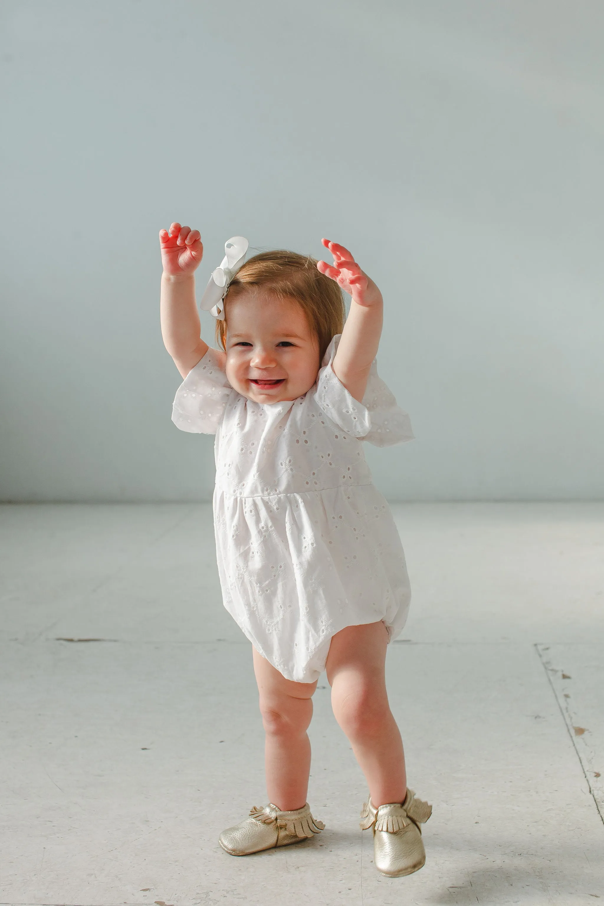 Infant Girl's White Eyelet Ruffle Sleeve Romper