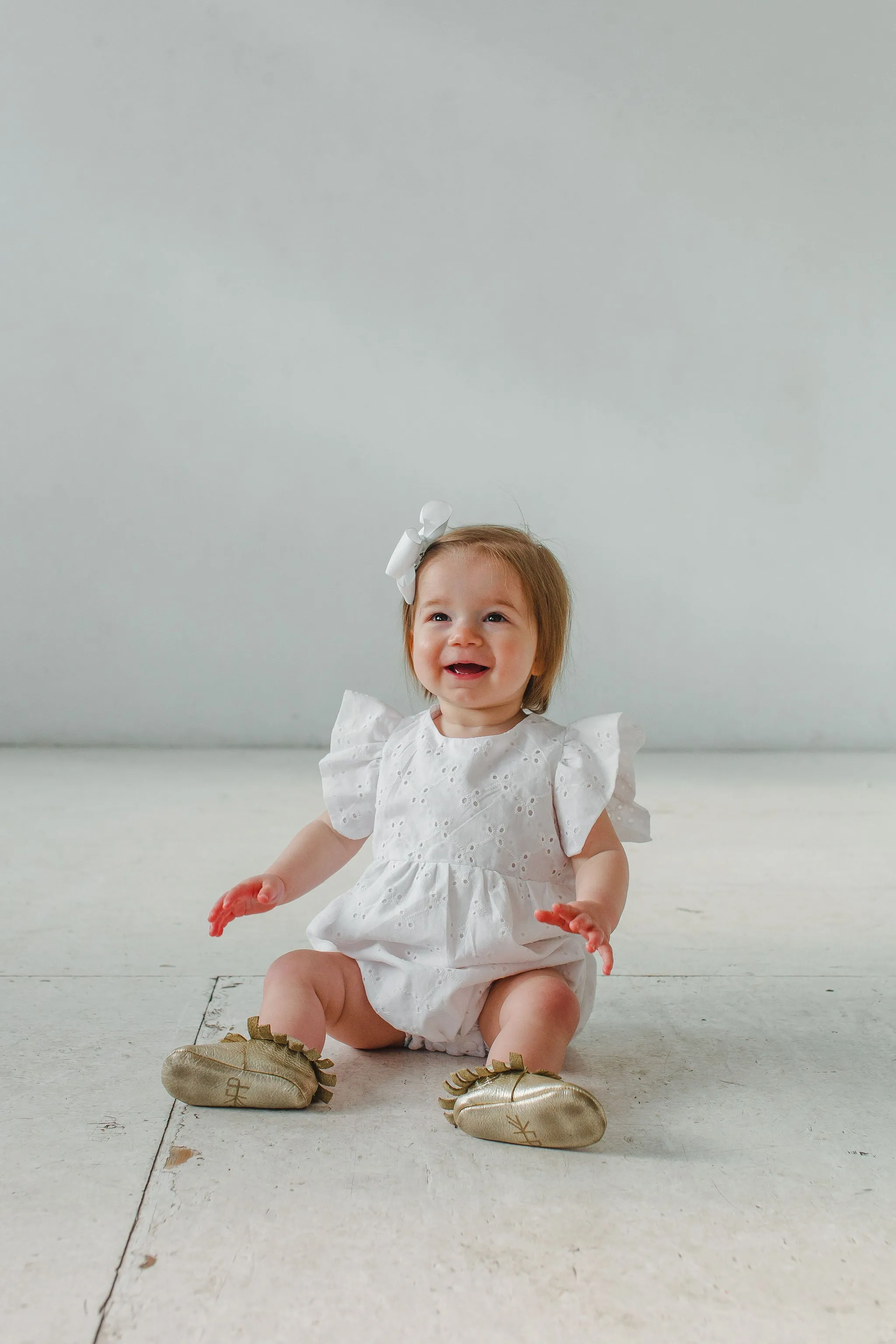 Infant Girl's White Eyelet Ruffle Sleeve Romper