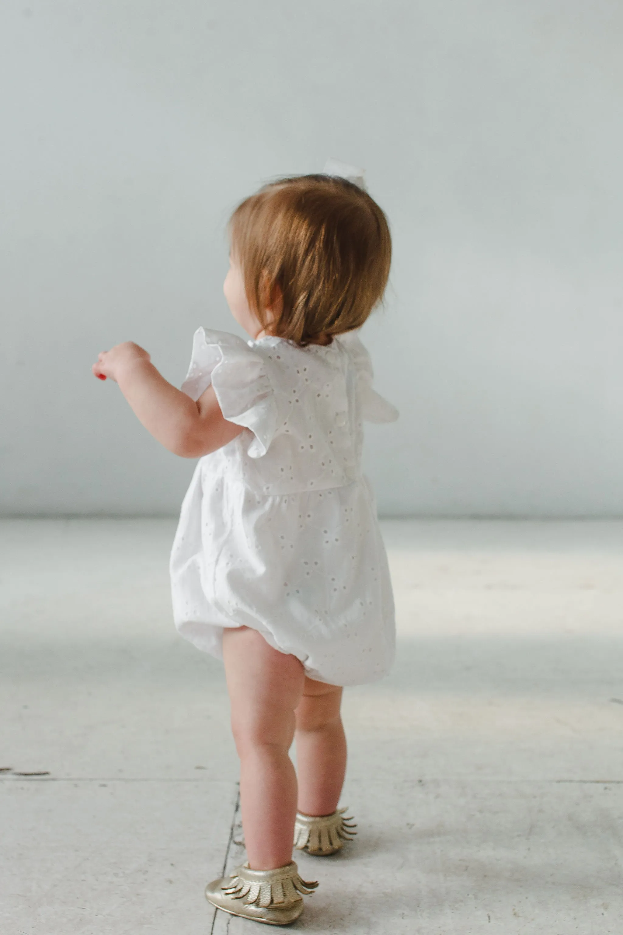 Infant Girl's White Eyelet Ruffle Sleeve Romper