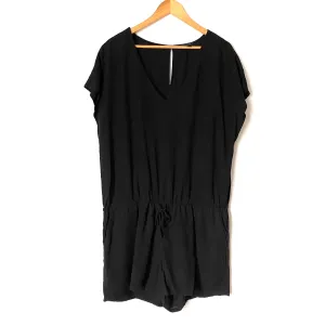 J Crew Black Drawstring Romper with Back Key Hole- Size L