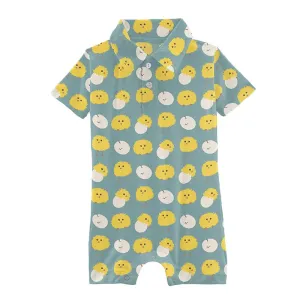 Kickee Pants Polo Romper - Jade Peep Peeps