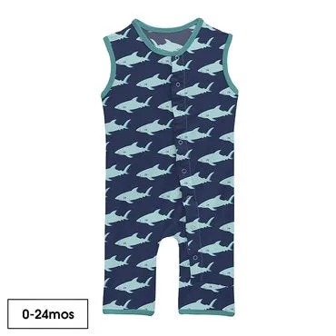 Kickee Pants Tank Romper - Flag Blue Sharky