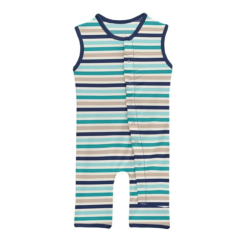 Kickee Pants Tank Romper - Sand and Sea Stripe