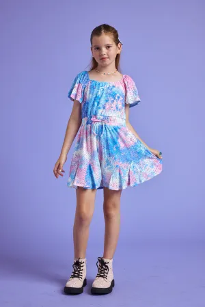 Kids Blue Tie Dye Eyelet Romper