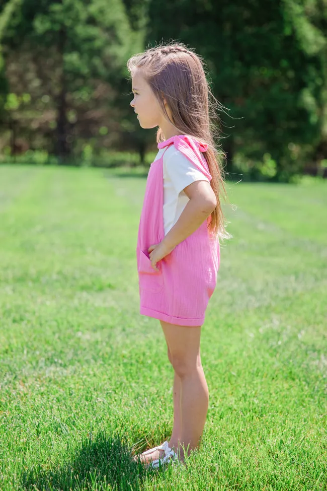 Kid's Well Loved Hot Pink Tie Shoulder Gauze Romper