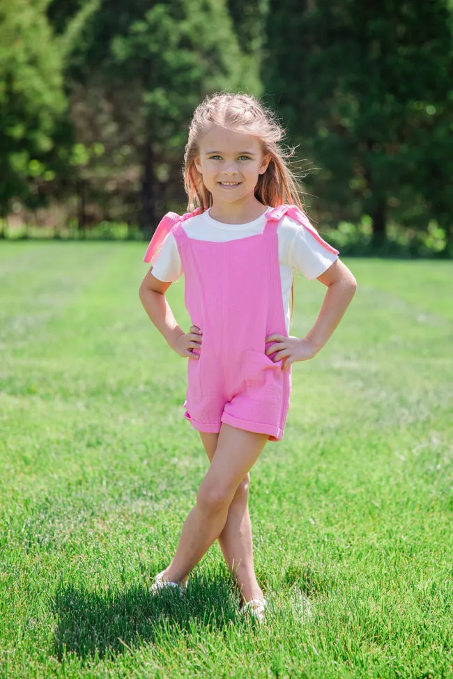 Kid's Well Loved Hot Pink Tie Shoulder Gauze Romper