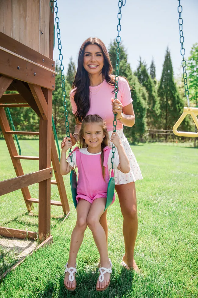 Kid's Well Loved Hot Pink Tie Shoulder Gauze Romper