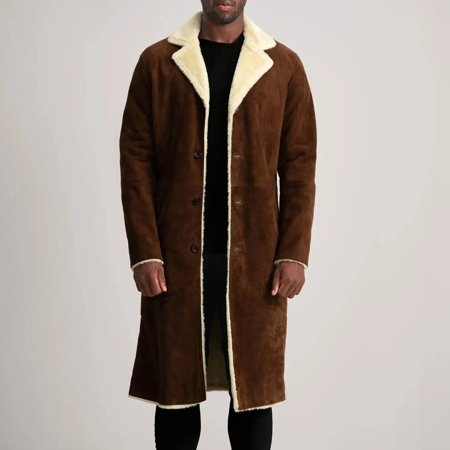 Kolby Brown Suede Shearling Long Coat