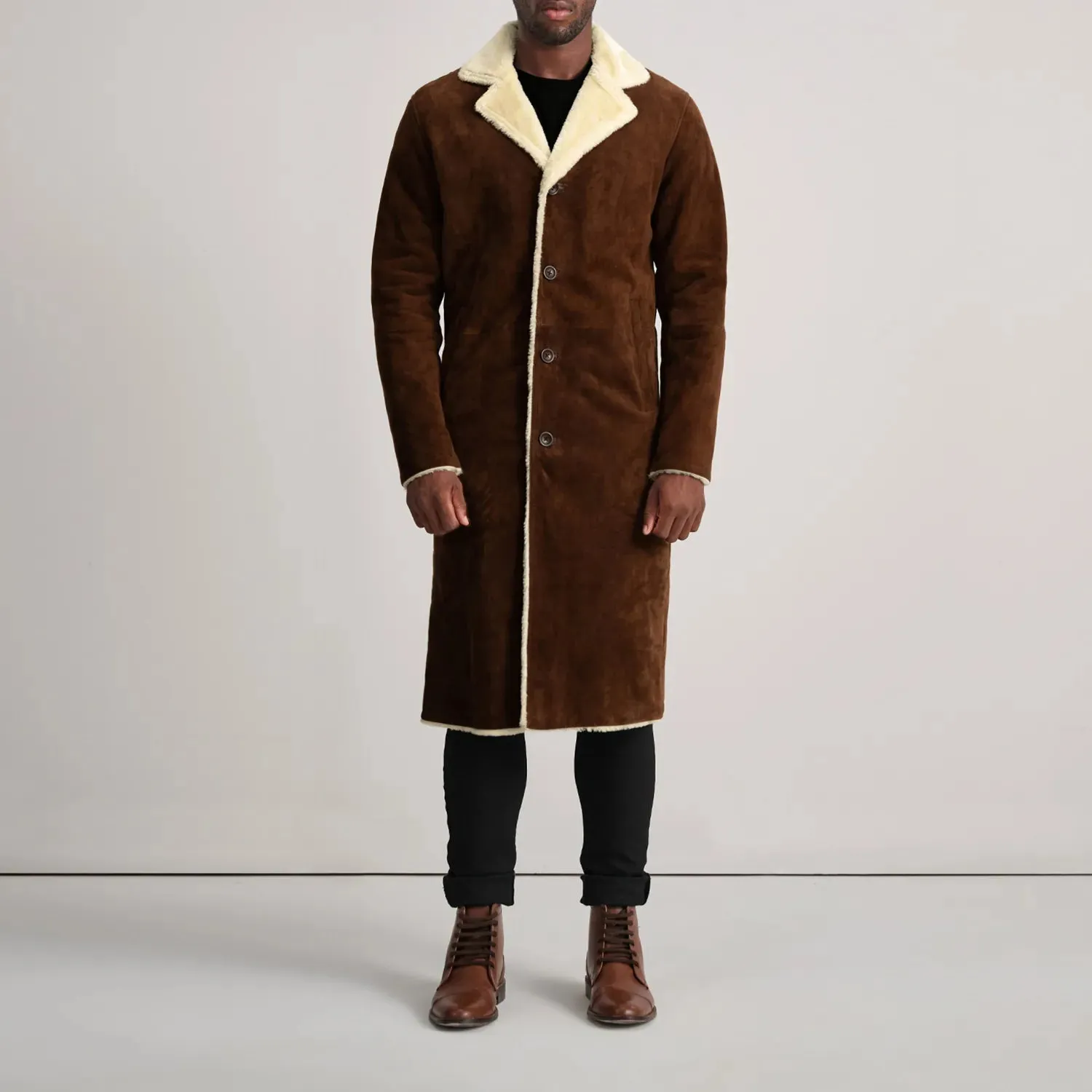 Kolby Brown Suede Shearling Long Coat